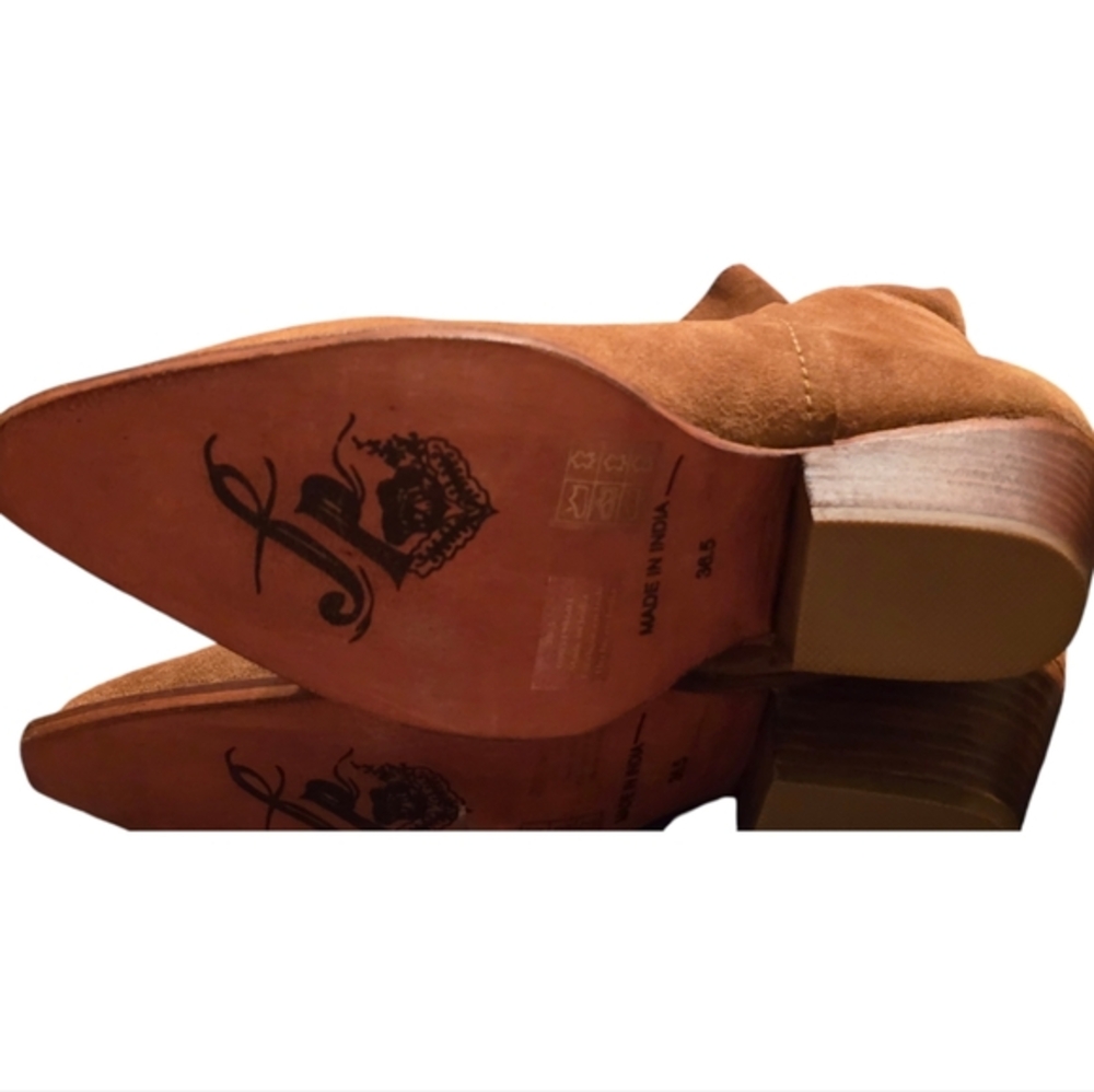 Free People Sway Low Slouch Boots Tan pointed Toe Stacked Heel Size 36.5 6 41 US - Picture 12 of 13